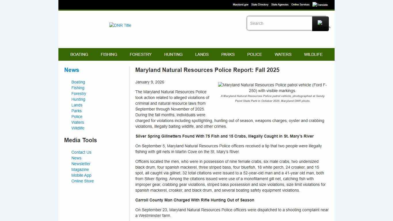 Maryland Natural Resources Police Report: Fall 2025